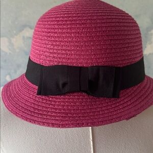 Classic Women's Pink Straw Cloche Hat with Black Ribbon
